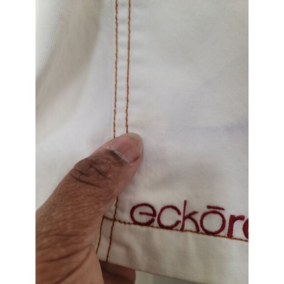 Ecko Red Women's Y2k Ivory Denim Mini 90 Skirt Red Stitching Size 7 - Picture 15 of 15